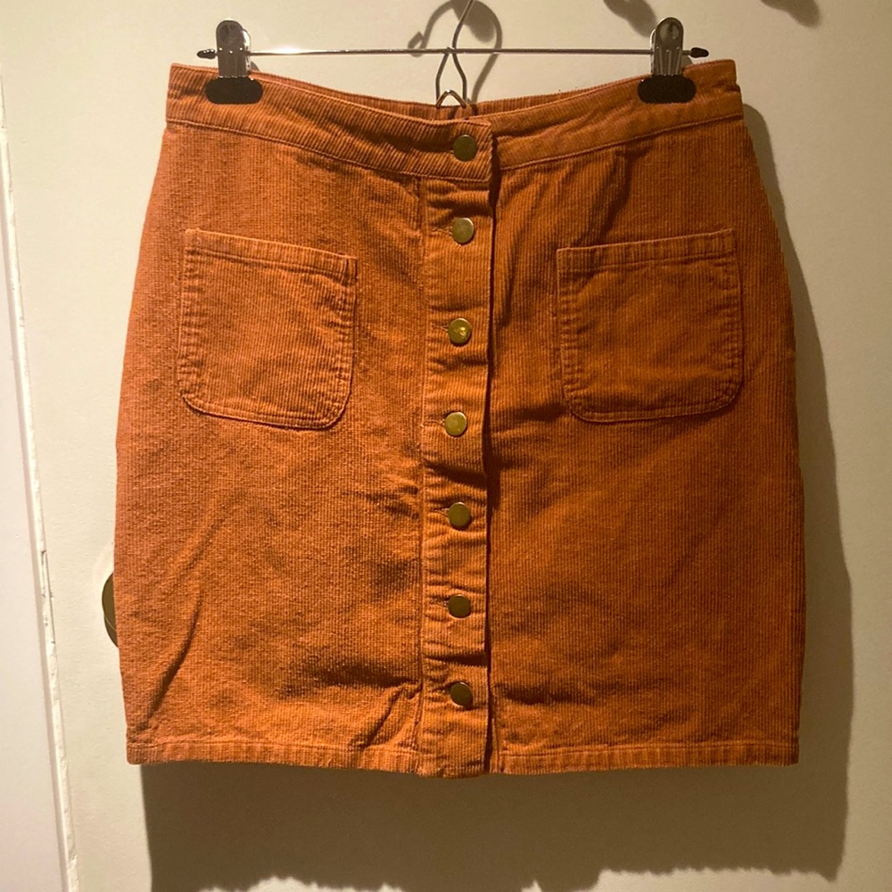 Rust coloured corduroy skirt